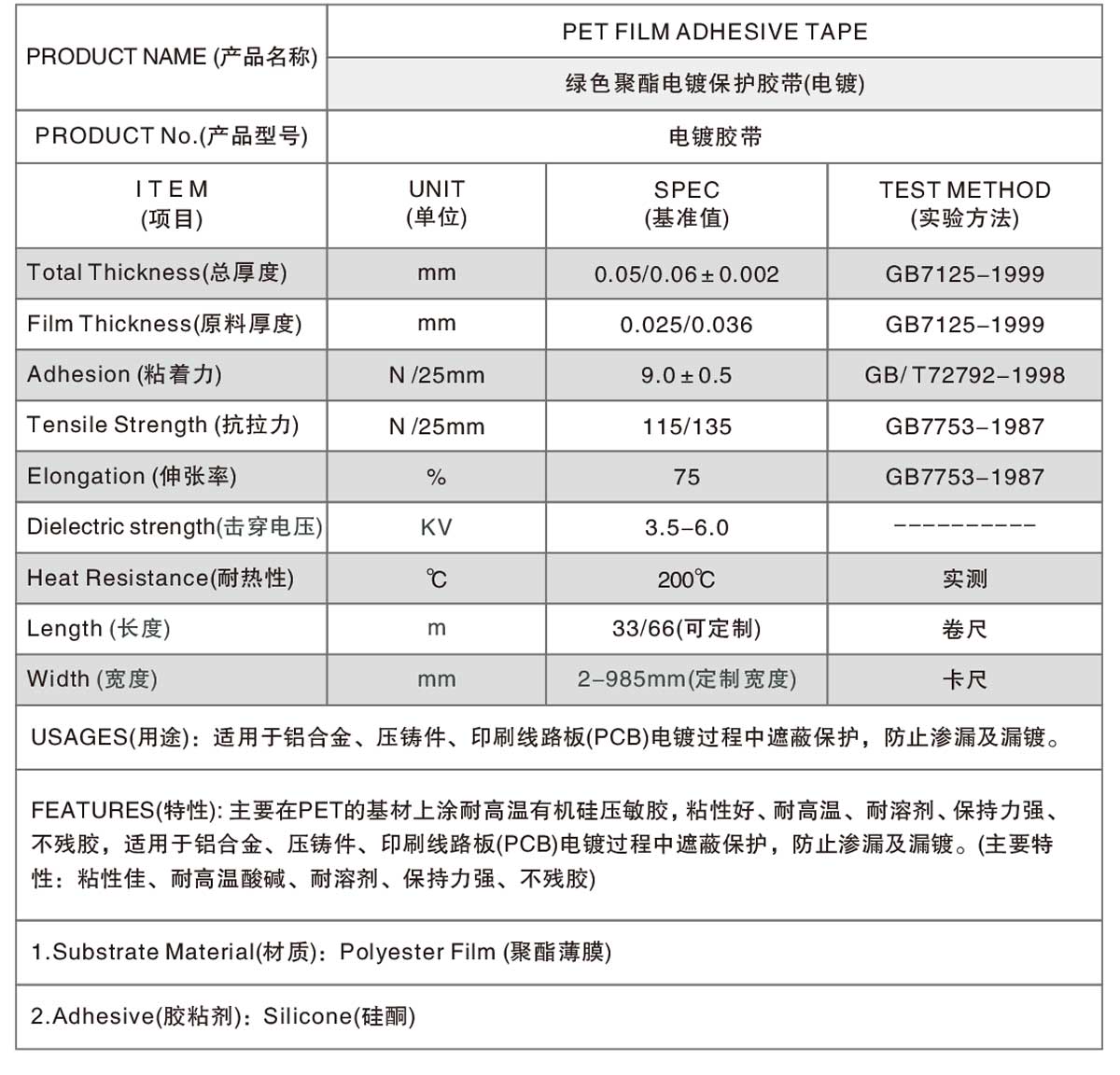 電鍍用耐高溫膠帶